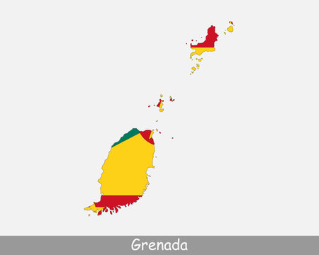 Grenada Map Flag. Map of Grenada with the Grenadian national flag isolated on white background. Vector Illustration.のイラスト素材