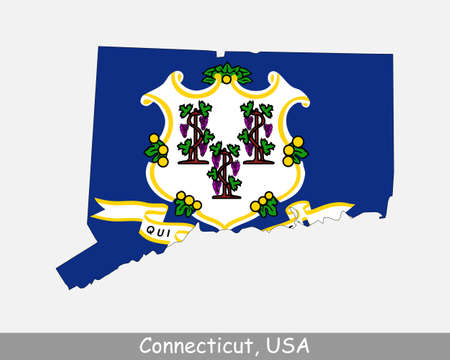 Connecticut Map Flag. Map of CT, USA with the state flag isolated on white background. United States, America, American, United States of America, US State. Vector illustration.のイラスト素材
