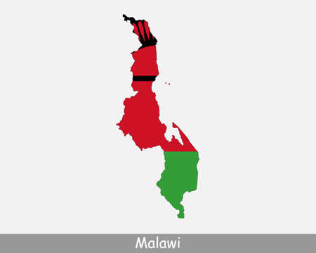 Malawi Map Flag. Map of the Republic of Malawi with the Malawian national flag isolated on white background. Vector Illustration.のイラスト素材