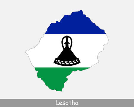 Lesotho Map Flag. Map of the Kingdom of Lesotho with the Mosotho national flag isolated on white background. Vector Illustration.のイラスト素材