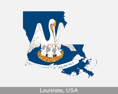 Louisiana Map Flag. Map of LA, USA with the state flag isolated on white background. United States, America, American, United States of America, US State. Vector illustration.のイラスト素材