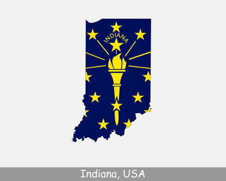 Indiana Map Flag. Map of IN, USA with the Hoosier state flag isolated on white background. United States, America, American, United States of America, US State. Vector illustration.のイラスト素材