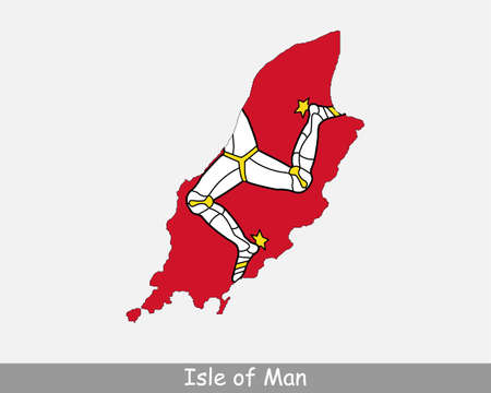 Isle of Man Map Flag. Map of Isle of Man with flag isolated on white background. Crown dependency. Vector illustration.のイラスト素材