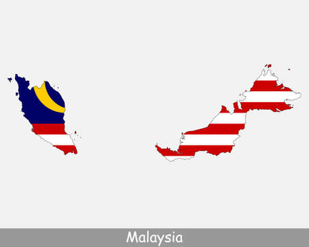 Malaysia Map Flag. Map of Malaysia with the Malaysian national flag isolated on white background. Vector Illustration.のイラスト素材