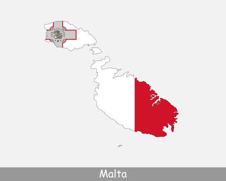 Malta Map Flag. Map of the Republic of Malta with the Maltese national flag isolated on white background. Vector Illustration.のイラスト素材