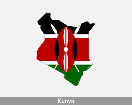 Kenya Map Flag. Map of the Republic of Kenya with the Kenyan national flag isolated on white background. Vector Illustration.のイラスト素材