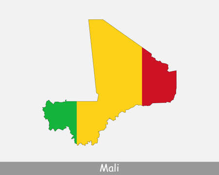 Mali Map Flag. Map of the Republic of Mali with the Malian national flag isolated on white background. Vector Illustration.のイラスト素材