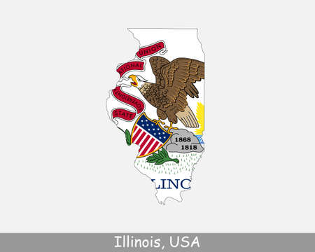 Illinois Map Flag. Map of IL, USA with the state flag isolated on white background. United States, America, American, United States of America, US State. Vector illustration.のイラスト素材