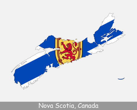 Nova Scotia Map Flag. Map of NS, Canada with flag isolated on white background. Canadian Province. Vector illustration.のイラスト素材