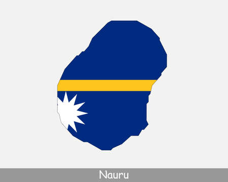 Nauru Flag Map. Map of the Republic of Nauru with the Nauruan national flag isolated on white background. Vector Illustration.のイラスト素材
