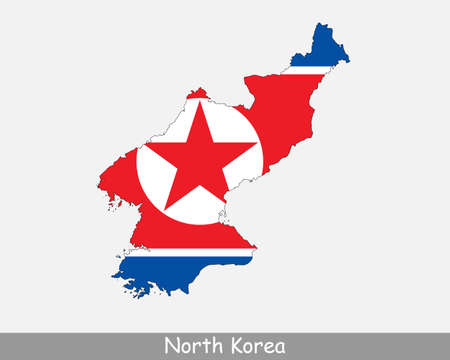North Korea Flag Map. Map of the Democratic People's Republic of Korea with the North Korean national flag isolated on white background. Vector Illustration.のイラスト素材