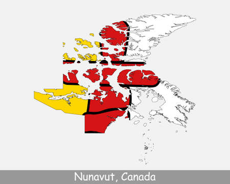 Nunavut Map Flag. Map of NU, Canada with flag isolated on white background. Canadian territory. Vector illustration.のイラスト素材