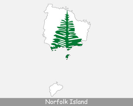 Norfolk Island Map Flag. Map of Norfolk Island with flag isolated on white background. Australian External territory of Australia. Vector illustration.のイラスト素材