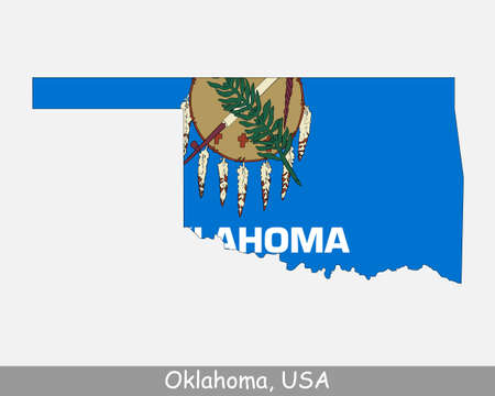 Oklahoma Map Flag. Map of OK, USA with the state flag isolated on white background. United States, America, American, United States of America, US State. Vector illustration.のイラスト素材
