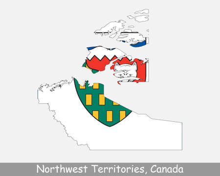 Northwest Territories Map Flag. Map of NT, Canada with flag isolated on white background. Canadian Federal territory. Vector illustration.のイラスト素材