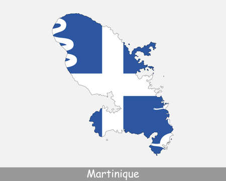 Martinique Map Flag. Map of Martinique with flag isolated on white background. Overseas department, region and single territorial collectivity of France. Vector illustration.のイラスト素材