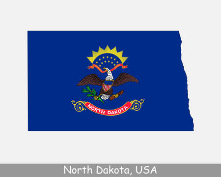 North Dakota Map Flag. Map of ND, USA with the state flag isolated on white background. United States, America, American, United States of America, US State. Vector illustration.のイラスト素材