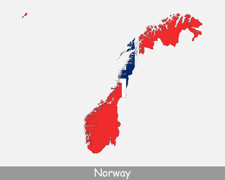 Norway Flag Map. Map of the Kingdom of Norway with the Norwegian national flag isolated on white background. Vector Illustration.のイラスト素材