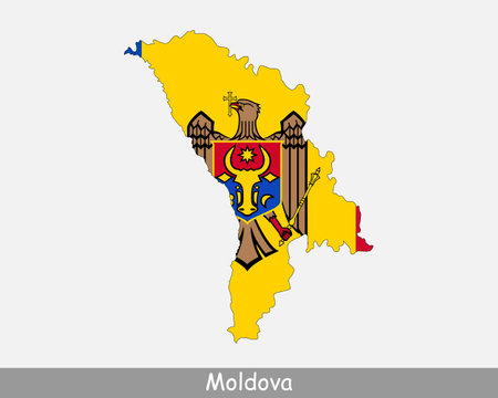 Moldova Map Flag. Map of the Republic of Moldova with the Moldovan national flag isolated on white background. Vector Illustration.のイラスト素材