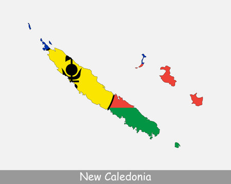 New Caledonia Map Flag. Map of New Caledonia with flag isolated on white background. French special collectivity of France. Vector illustrationのイラスト素材