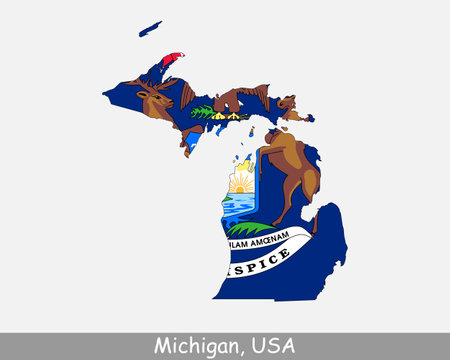Michigan Map Flag. Map of MI, USA with the state flag isolated on white background. United States, America, American, United States of America, US State. Vector illustration.のイラスト素材