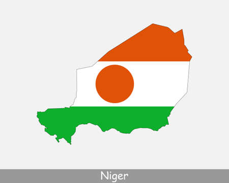 Niger Flag Map. Map of the Republic of the Niger with the Nigerien national flag isolated on white background. Vector Illustration.のイラスト素材