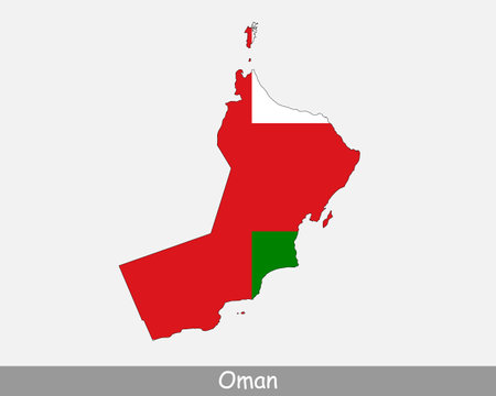 Oman Flag Map. Map of the Sultanate of Oman with the Omani national flag isolated on white background. Vector Illustration.のイラスト素材