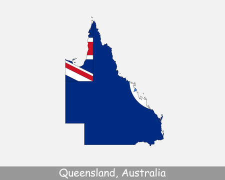 Queensland Map Flag. Map of Qld, Australia with the state flag isolated on a white background. Australian State. Vector illustration.のイラスト素材
