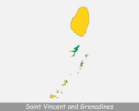 Saint Vincent and Grenadines Flag Map. Map of St. Vincent and the Grenadines with the Vincentian national flag isolated on a white background. Vector Illustration.のイラスト素材