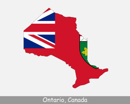 Ontario Map Flag. Map of ON, Canada with the flag isolated on white background. Canadian province. Vector illustration.のイラスト素材