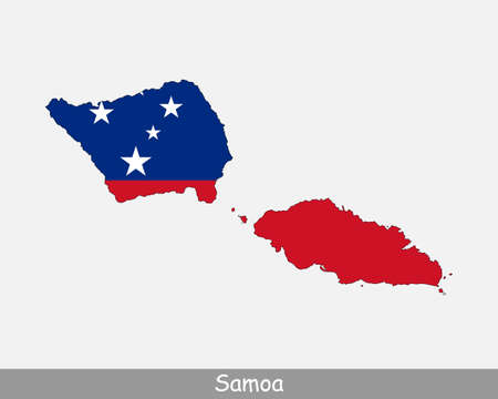 Samoa Flag Map. Map of the Independent State of Samoa with the Samoan national flag isolated on a white background. Vector Illustration.のイラスト素材