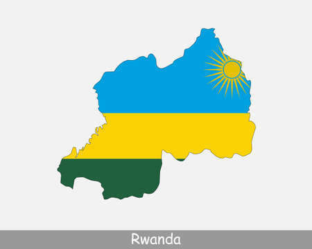 Rwanda Flag Map. Map of the Republic of Rwanda with the Rwandan national flag isolated on a white background. Vector Illustration.のイラスト素材