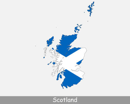 Scotland Flag Map. Map of Scotland with the Scottish national flag isolated on a white background. United Kingdom, UK. Vector Illustration.のイラスト素材