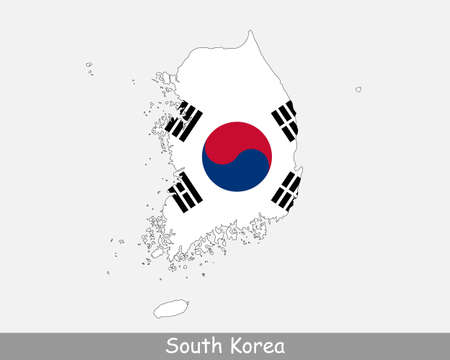 South Korea Flag Map. Map of the Republic of Korea with the Korean national flag isolated on a white background. Vector Illustration.のイラスト素材