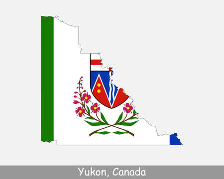 Yukon Map Flag. Map of YT, Canada with flag isolated on a white background. Canadian Territory. Vector illustration.のイラスト素材