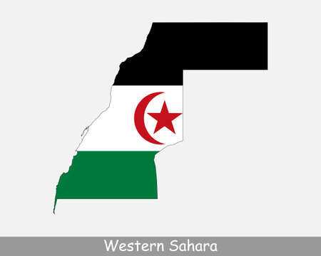 Western Sahara Flag Map. Map of Western Sahara with national flag isolated on a white background. Vector Illustration.のイラスト素材