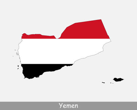 Yemen Flag Map. Map of the Republic of Yemen with the Yemeni national flag isolated on a white background. Vector Illustration.のイラスト素材