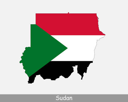 Sudan Flag Map. Map of the Republic of the Sudan with the Sudanese national flag isolated on a white background. Vector Illustration.のイラスト素材