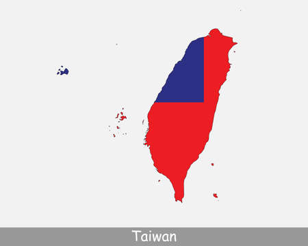 Taiwan Flag Map. Map of the Republic of China with the Taiwanese national flag isolated on a white background. Vector Illustration.のイラスト素材
