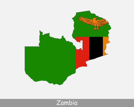 Zambia Flag Map. Map of the Republic of Zambia with the Zambian national flag isolated on a white background. Vector Illustration.のイラスト素材