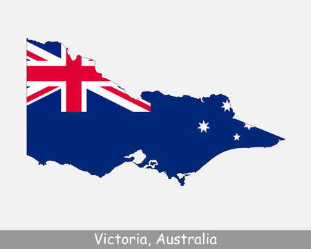Victoria Map Flag. Map of Vic, Australia with the state flag isolated on a white background. Australian state. Vector illustration.のイラスト素材
