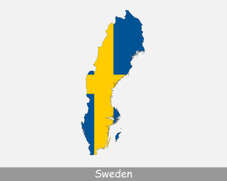 Sweden Flag Map. Map of the Kingdom of Sweden with the Swedish national flag isolated on a white background. Vector Illustrationのイラスト素材