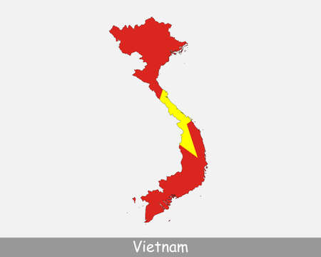 Vietnam Flag Map. Map of the Socialist Republic of Vietnam with the Vietnamese national flag isolated on a white background. Vector Illustrationのイラスト素材