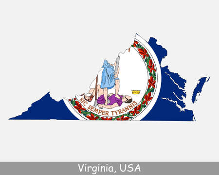 Virginia Map Flag. Map of VA, USA with the state flag isolated on a white background. United States, America, American, United States of America, US State. Vector illustration.のイラスト素材