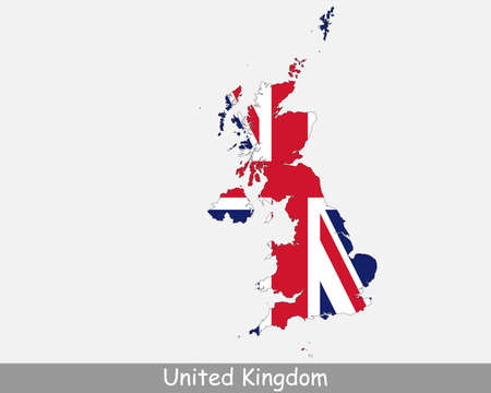 United Kingdom Flag Map. Map of the United Kingdom of Great Britain and Northern Ireland with the British national Union Jack flag isolated on a white background. Vector Illustration.のイラスト素材