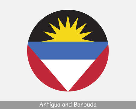 Antigua and Barbuda Round Circle Flag. Antiguan and Barbudan Circular Button Banner Icon.のイラスト素材