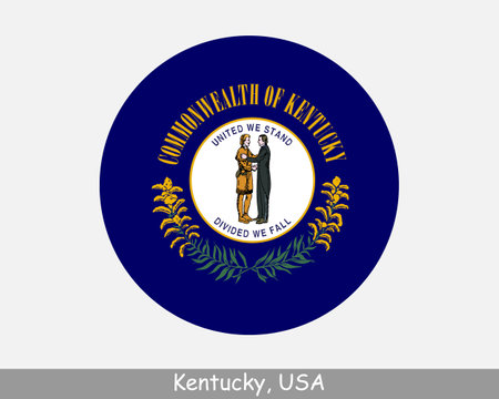 Kentucky Round Circle Flag. KY USA State Circular Button Banner Icon. Kentucky United States of America State Flag. Bluegrass State Vectorのイラスト素材