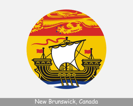 New Brunswick Canada Round Circle Flag. NB Canadian Province Circular Button Banner Icon.のイラスト素材