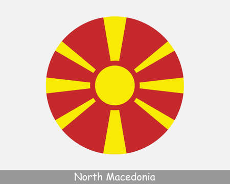 North Macedonia Round Circle Flag. Macedonian Circular Button Banner Icon.  Vectorのイラスト素材