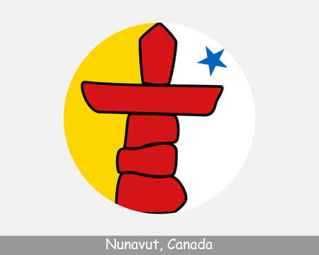 Nunavut Canada Round Circle Flag. NU Canadian Territory Circular Button Banner Icon.  Vectorのイラスト素材